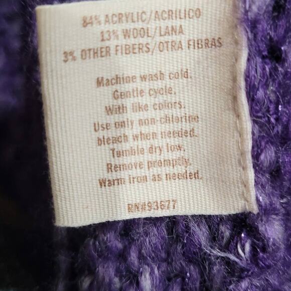 Decree Women's Purple Metallic Shrug Cardigan Sweater Sz Medium Wool Blend Cozy - Picture 8 of 9